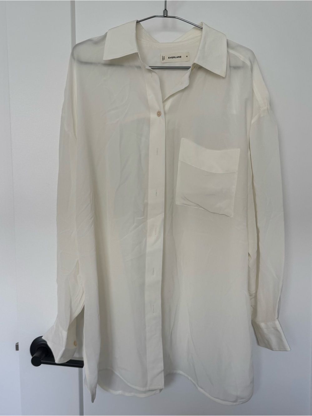Everlane The Clean Silk Boyfriend Shirt Off-White M